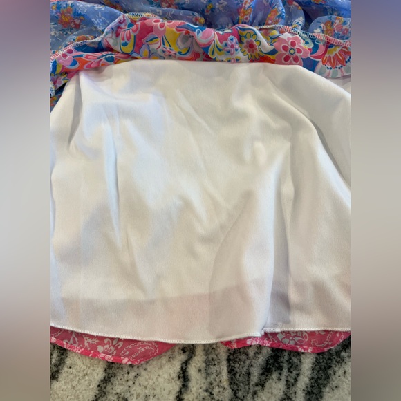 ADORABLE 💙🩷 Tiered, Floral Girls Dress, Ruffle Straps, Lined in White - Picture 6 of 9